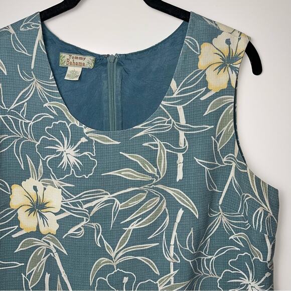 Vintage TOMMY BAHAMA Hibiscus Sleeveless Silk Top woman's size large green/blue - Picture 6 of 16